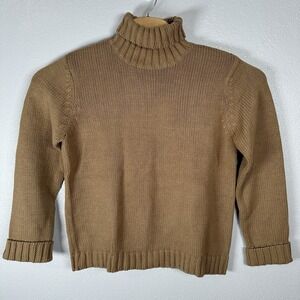 Orvis Turtleneck Sweater Womens Size Medium Tan Brown Knit Cotton Blend Classic